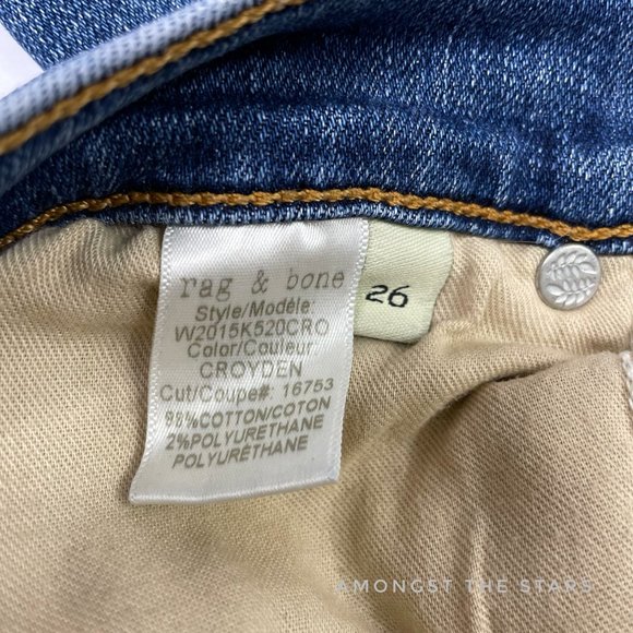 rag & bone /JEAN Hana Croyden Blue Released Raw Hem Mini Boot Cropped Jeans - Picture 9 of 12